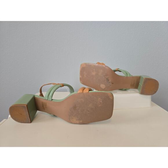 Torgeis New York Palm Heels Strappy Green & Tan Block Sandal Size 11 Preppy - Picture 3 of 9